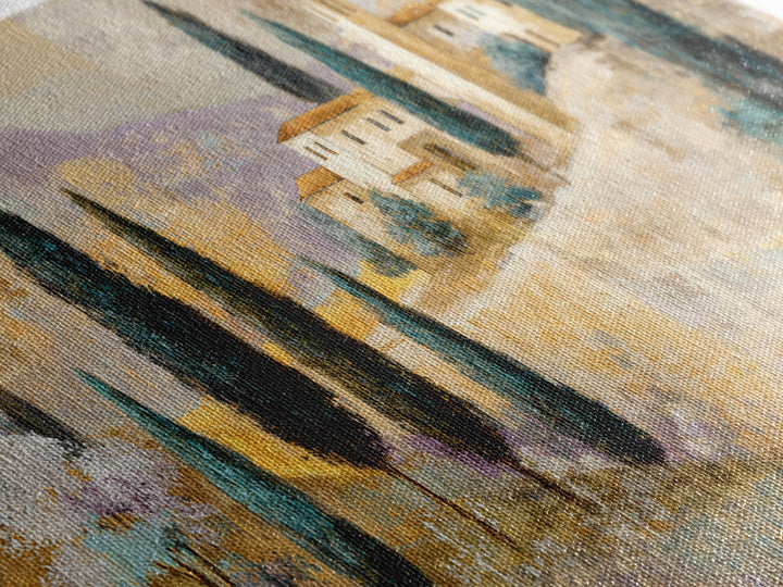 Tuscan Hillside with Cypress Trees and Golden Canvas Print, Italian Villa Art, Living Room Decor, Oil Painting, Villa, IVA-2x1-21