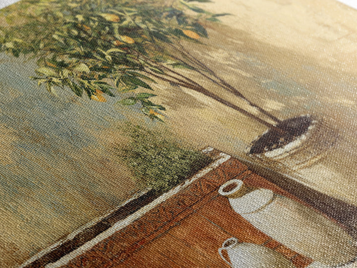 Orange Tree in a Courtyard Planter Framed Canvas Print, Italian Villa Art, Home Decor, Living Room Decor, Fine Art, Villa, IVA-2x1-34