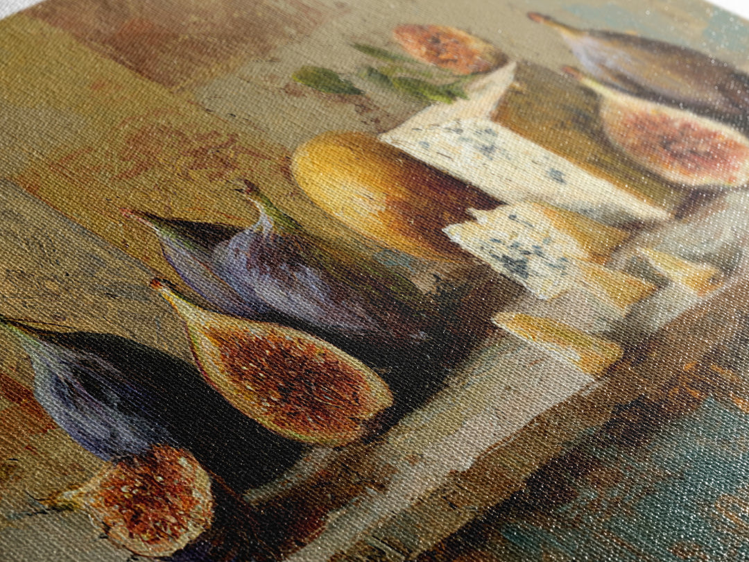 Figs and Cheese on Rustic Wooden Board Canvas Print, Italian Villa Art, Art Print, Living Room Decor, Oil Painting, Villa, IVA-2x1-53