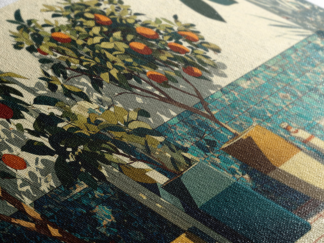 Orange Tree in a Courtyard Planter Canvas Print, Italian Villa Art, Statement Artwork, Living Room Decor, Fine Art, Villa, IVA-2x1-82
