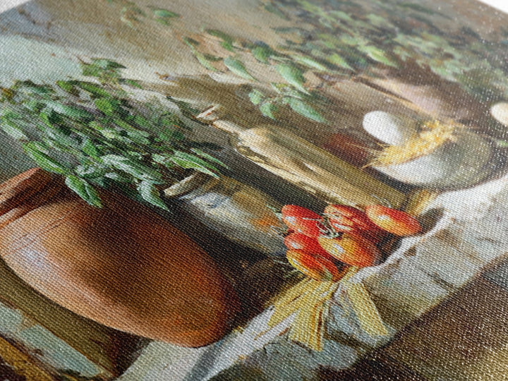 Pasta Herbs and Tomatoes Still Life Framed Canvas Print, Italian Villa Art, Farmhouse Wall Art, Living Room Decor, Villa, IVA-2x1-87