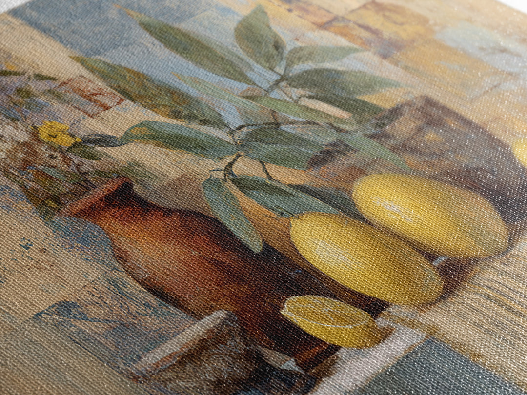 Coastal Lemons and Striped Cloth Arrangement Canvas Print, Italian Villa Art, Bedroom Wall Decor, Living Room Decor, Villa, IVA-2x1-92