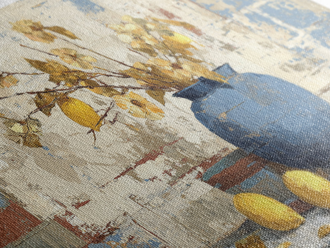 Lemon Branch in Blue Ceramic Vase Canvas Print, Italian Villa Art, Luxury Decor, Living Room Decor, Oil Painting, Villa, IVA-2x1-94
