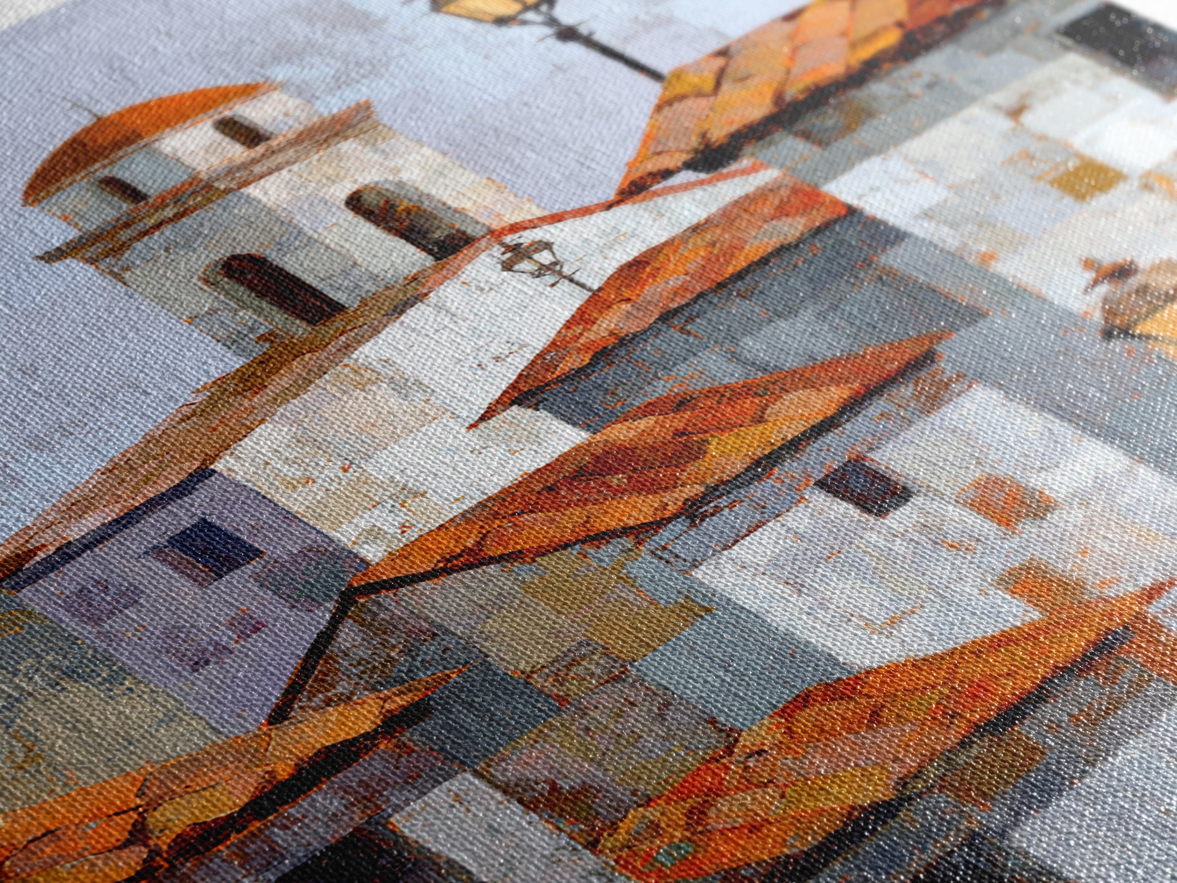 Terracotta Rooftops Against Pale Sky Framed Canvas Print, Italian Villa Art, Digital Art Print, Living Room Decor, Oil Painting, IVA-2x3-12