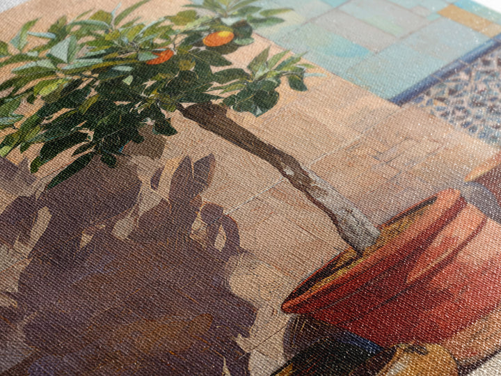 Orange Tree in a Courtyard Planter Framed Canvas Print, Italian Villa Art, Home Decor, Living Room Decor, Fine Art, Villa, IVA-2x3-22