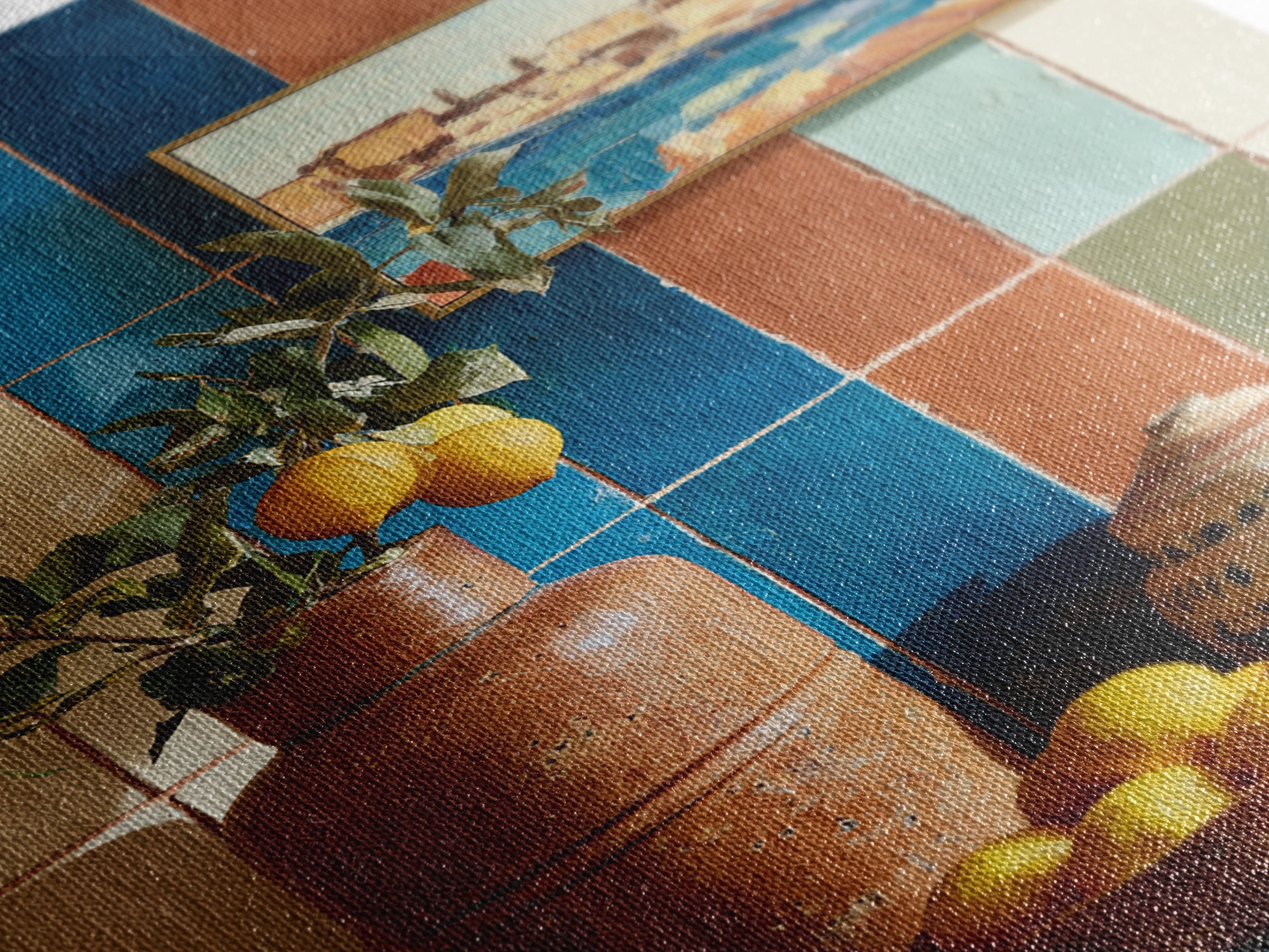 Coastal Lemons and Striped Cloth Arrangement Canvas Print, Italian Villa Art, Living Room Decor, Villa, Living Room Art, IVA-2x3-32