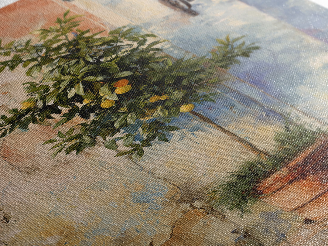 Orange Tree in a Courtyard Planter Framed Canvas Print, Italian Villa Art, Home Decor, Living Room Decor, Fine Art, Villa, IVA-2x3-46