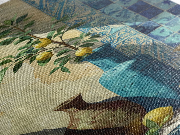 Lemon Branch in Blue Ceramic Vase Canvas Print, Italian Villa Art, Luxury Decor, Living Room Decor, Villa, Framed Wall Art, IVA-2x3-58
