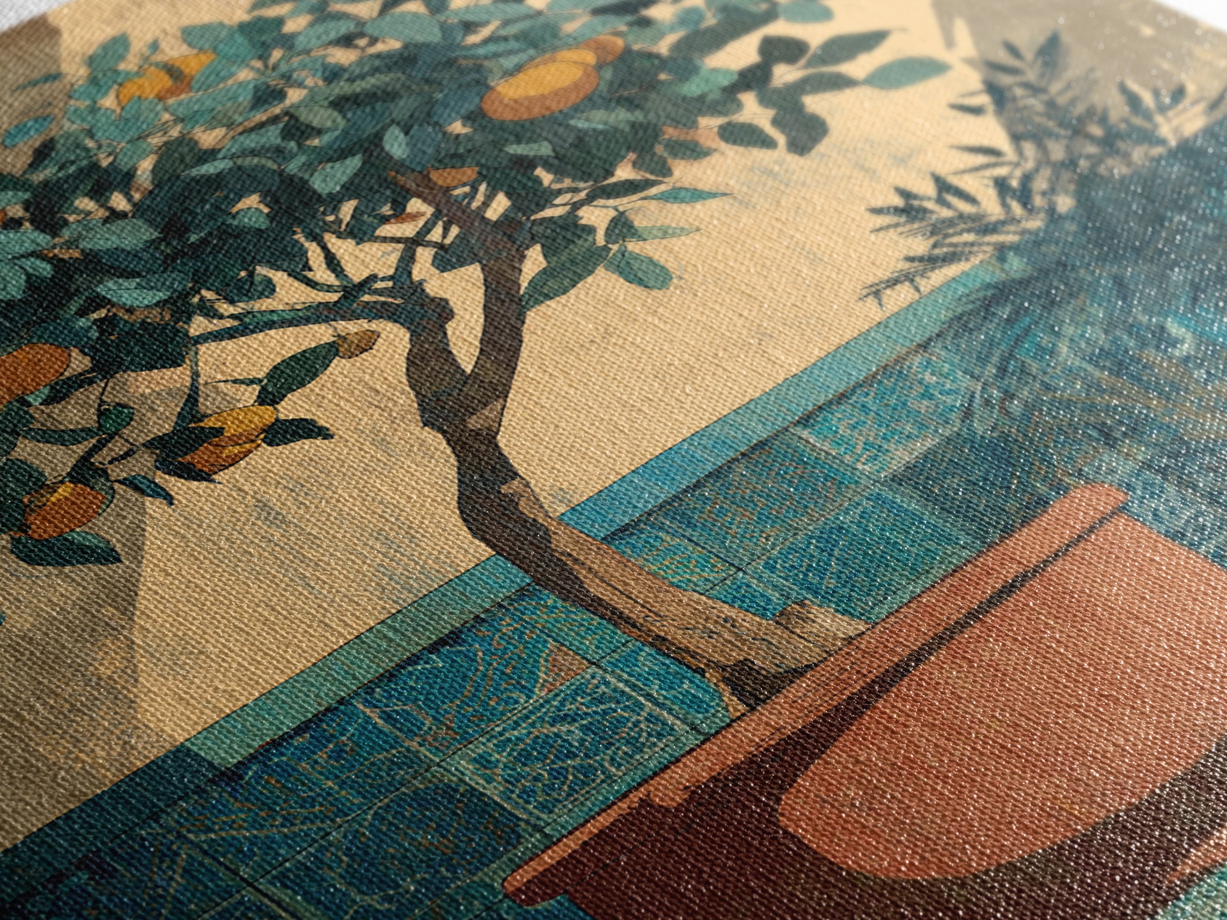 Orange Tree in a Courtyard Planter Canvas Print, Italian Villa Art, Statement Artwork, Living Room Decor, Fine Art, Villa, IVA-2x3-70