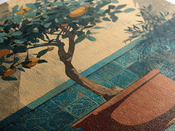 Orange Tree in a Courtyard Planter Canvas Print, Italian Villa Art, Statement Artwork, Living Room Decor, Fine Art, Villa, IVA-2x3-70