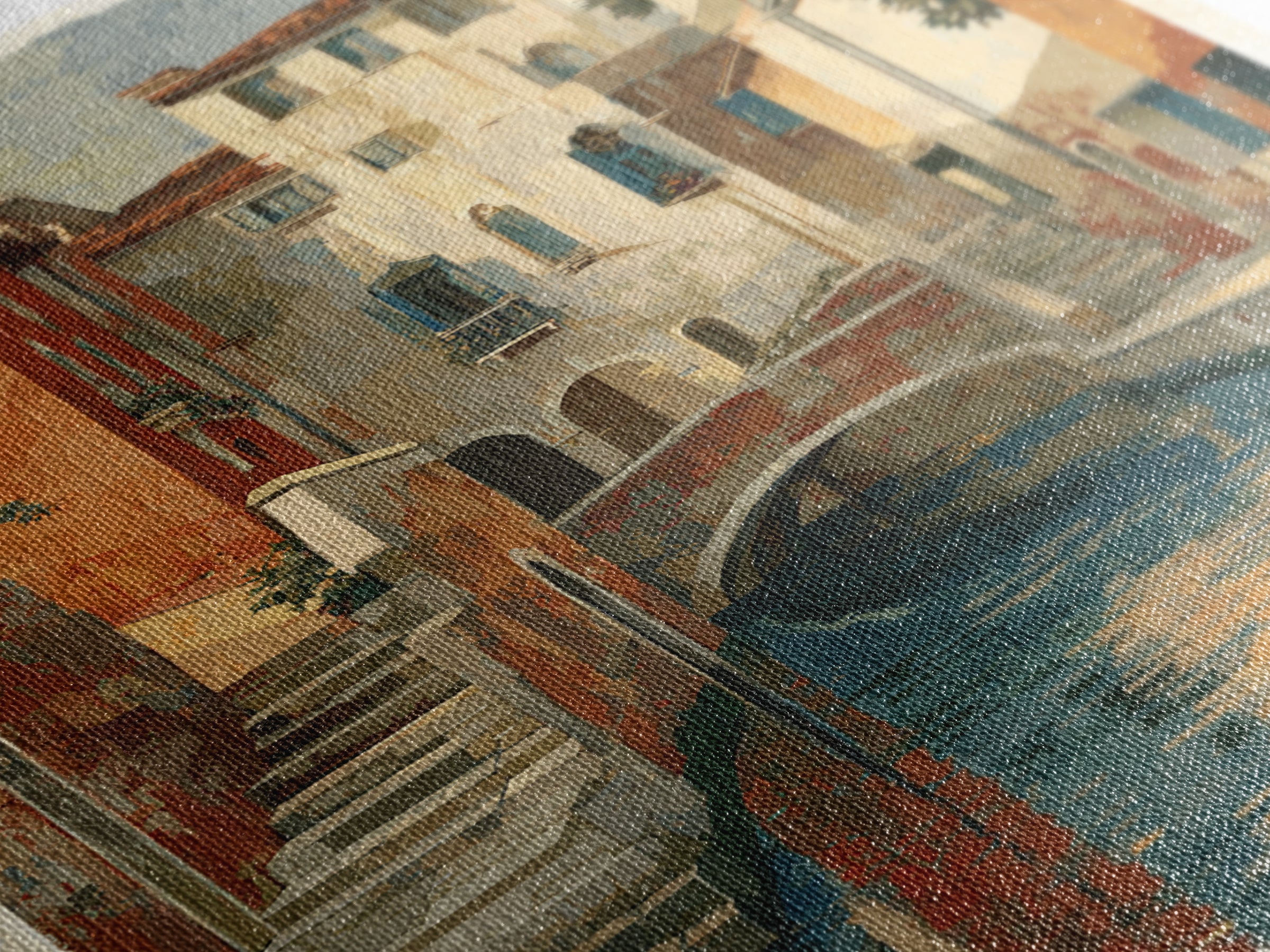 Venetian Canal Reflection Without City Crowd Canvas Print, Italian Villa Art, Textured Painting, Living Room Decor, Villa, IVA-2x3-76