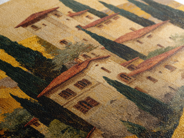 Tuscan Hillside with Cypress Trees and Golden Canvas Print, Italian Villa Art, Minimalist Decor, Living Room Decor, IVA-2x3-81
