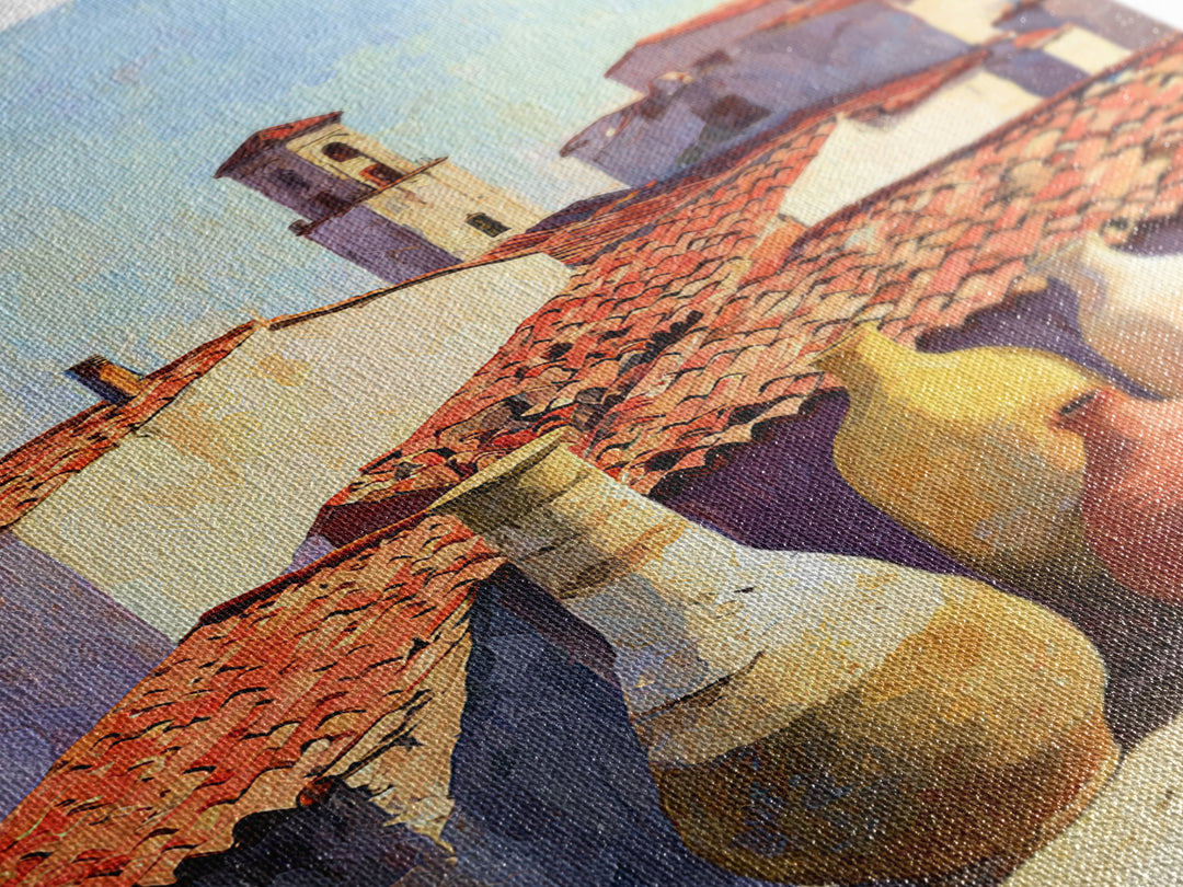 Terracotta Rooftops Against Pale Sky Framed Canvas Print, Italian Villa Art, Digital Wall Art, Living Room Decor, Villa, IVA-2x3-84