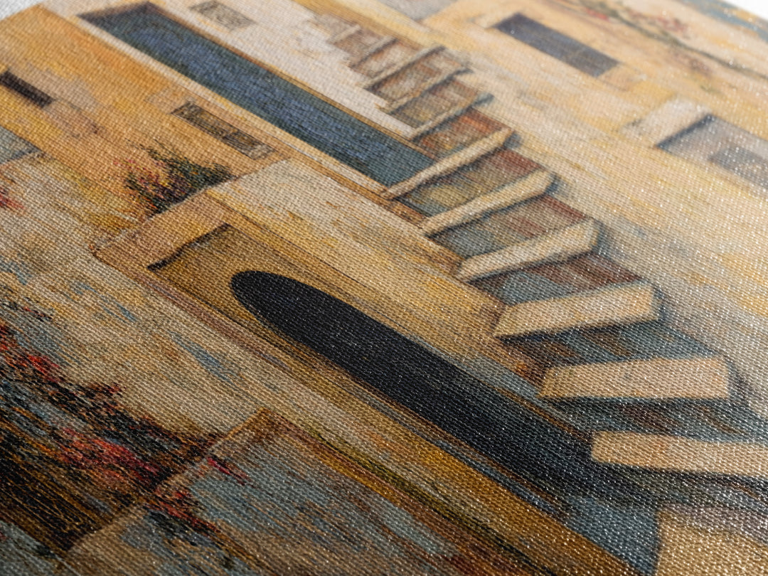 Sunlit Stone Stairway Canvas Print, Italian Villa Art, Rustic Home Decor, Living Room Decor, Fine Art, Villa, Boho Decor, IVA-3x1-3