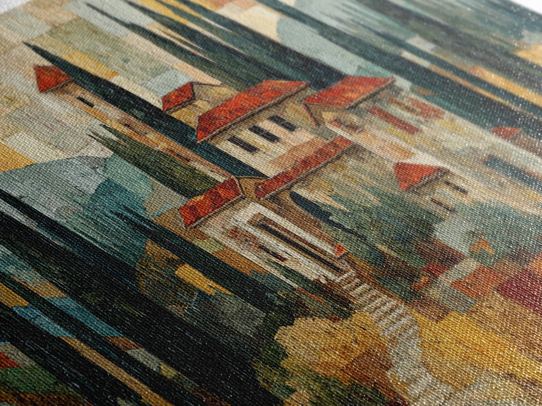 Tuscan Hillside with Cypress Trees and Golden Canvas Print, Italian Villa Art, Living Room Wall Art, Living Room Decor, Villa, IVA-3x1-41