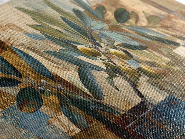 Lemon Branch in Blue Ceramic Vase Canvas Print, Italian Villa Art, Large Wall Art, Living Room Decor, Watercolor Art, Villa, IVA-3x1-42