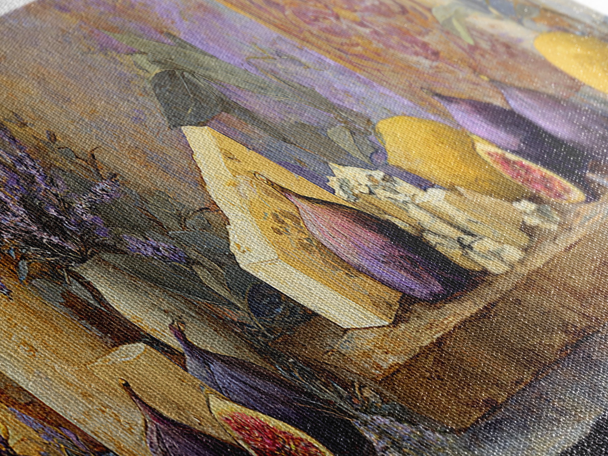 Figs and Cheese on Rustic Wooden Board Canvas Print, Italian Villa Art, Framed Wall Art, Living Room Decor, Abstract Art, Villa, IVA-3x1-49