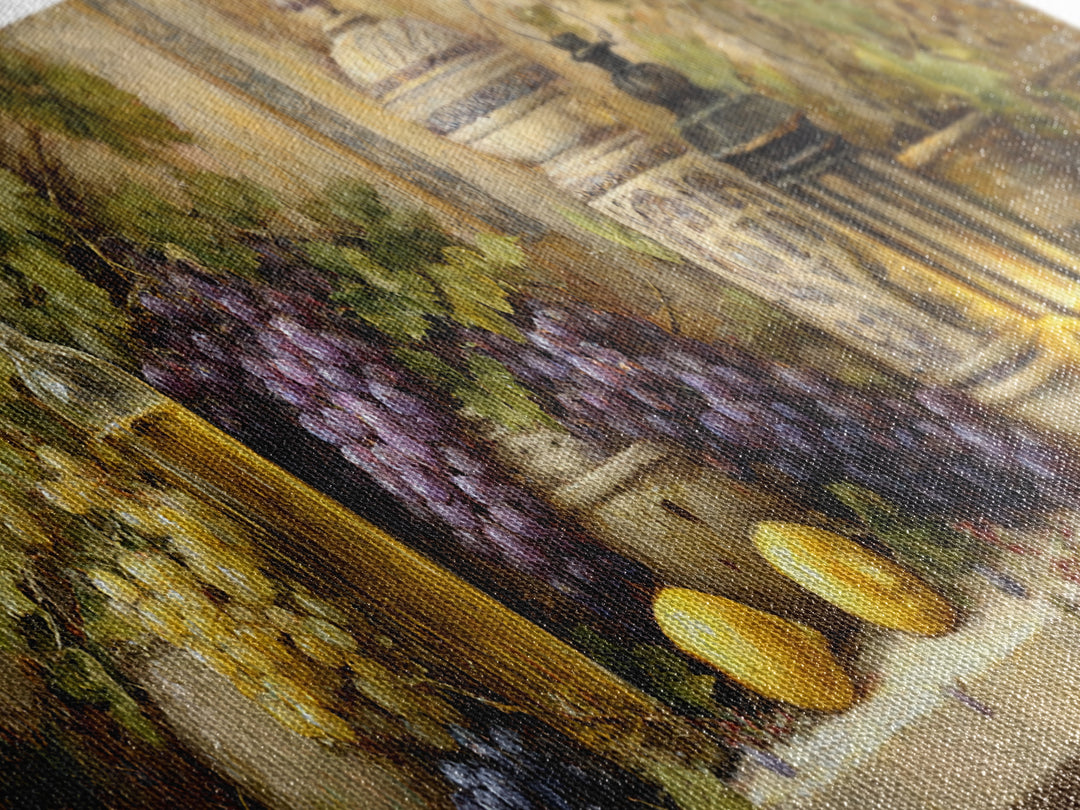 Grapevine and Wine Still Life on Linen Canvas Print, Italian Villa Art, Wall Art Prints, Living Room Decor, Fine Art, Villa, IVA-3x1-71