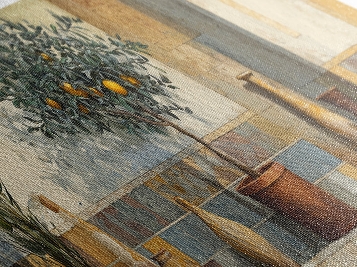 Orange Tree in a Courtyard Planter Canvas Print, Italian Villa Art, Statement Artwork, Living Room Decor, Fine Art, Villa, IVA-3x1-78