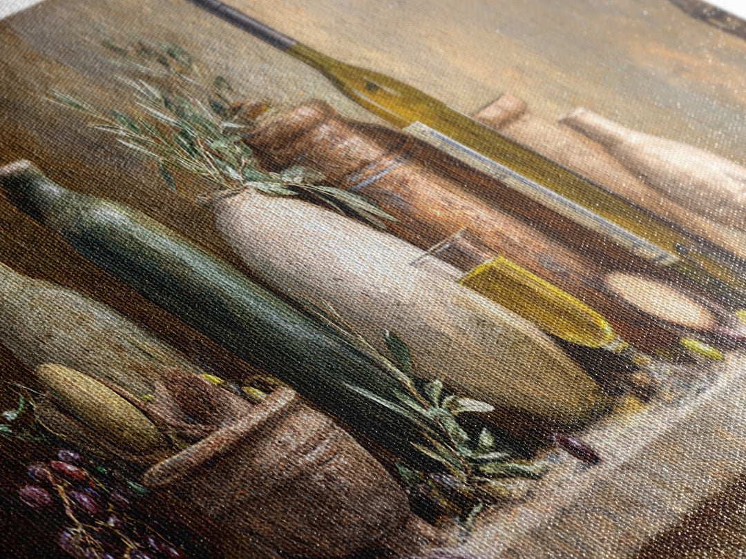 White Wine and Olives Still Life Canvas Print, Italian Villa Art, Living Room Art, Living Room Decor, Fine Art, Villa, IVA-3x1-8