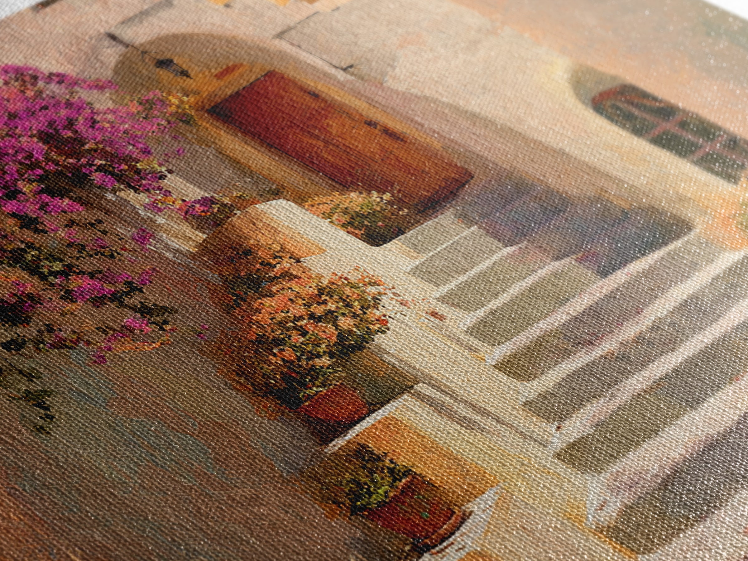 Sunlit Stone Stairway Framed Canvas Print, Italian Villa Art, Neutral Decor, Living Room Decor, Fine Art, Villa, IVA-3x2-15