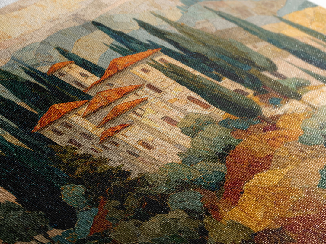 Tuscan Hillside with Cypress Trees and Golden Canvas Print, Italian Villa Art, Living Room Wall Art, Living Room Decor, Villa, IVA-3x2-29