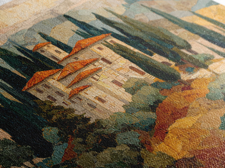 Tuscan Hillside with Cypress Trees and Golden Canvas Print, Italian Villa Art, Living Room Wall Art, Living Room Decor, Villa, IVA-3x2-29