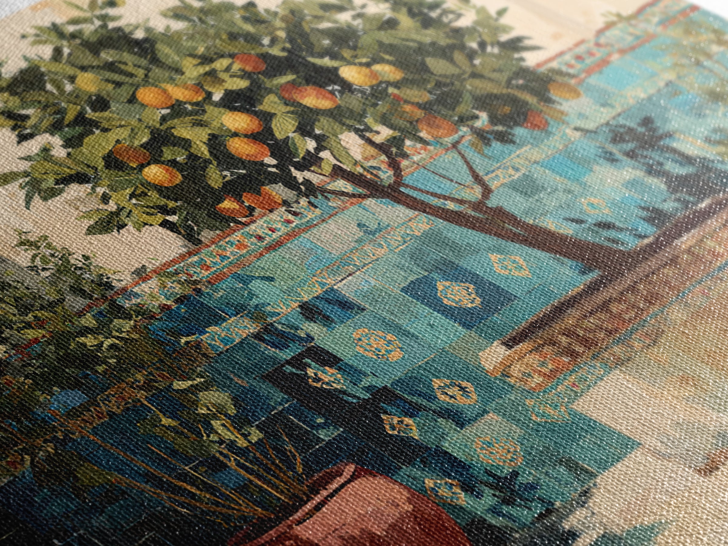 Orange Tree in a Courtyard Planter Canvas Print, Italian Villa Art, Original Painting, Living Room Decor, Fine Art, Villa, IVA-3x2-42