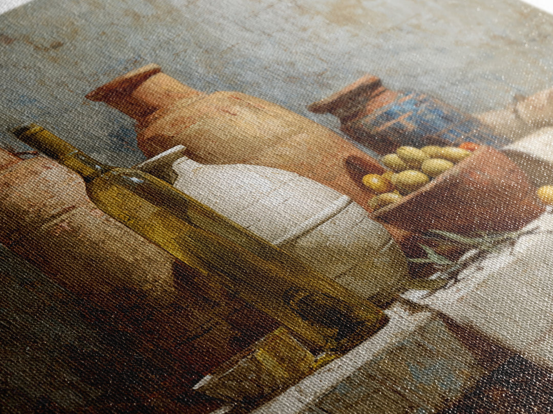 White Wine and Olives Still Life Canvas Print, Italian Villa Art, Wall Art Prints, Living Room Decor, Watercolor Art, Villa, IVA-3x2-44