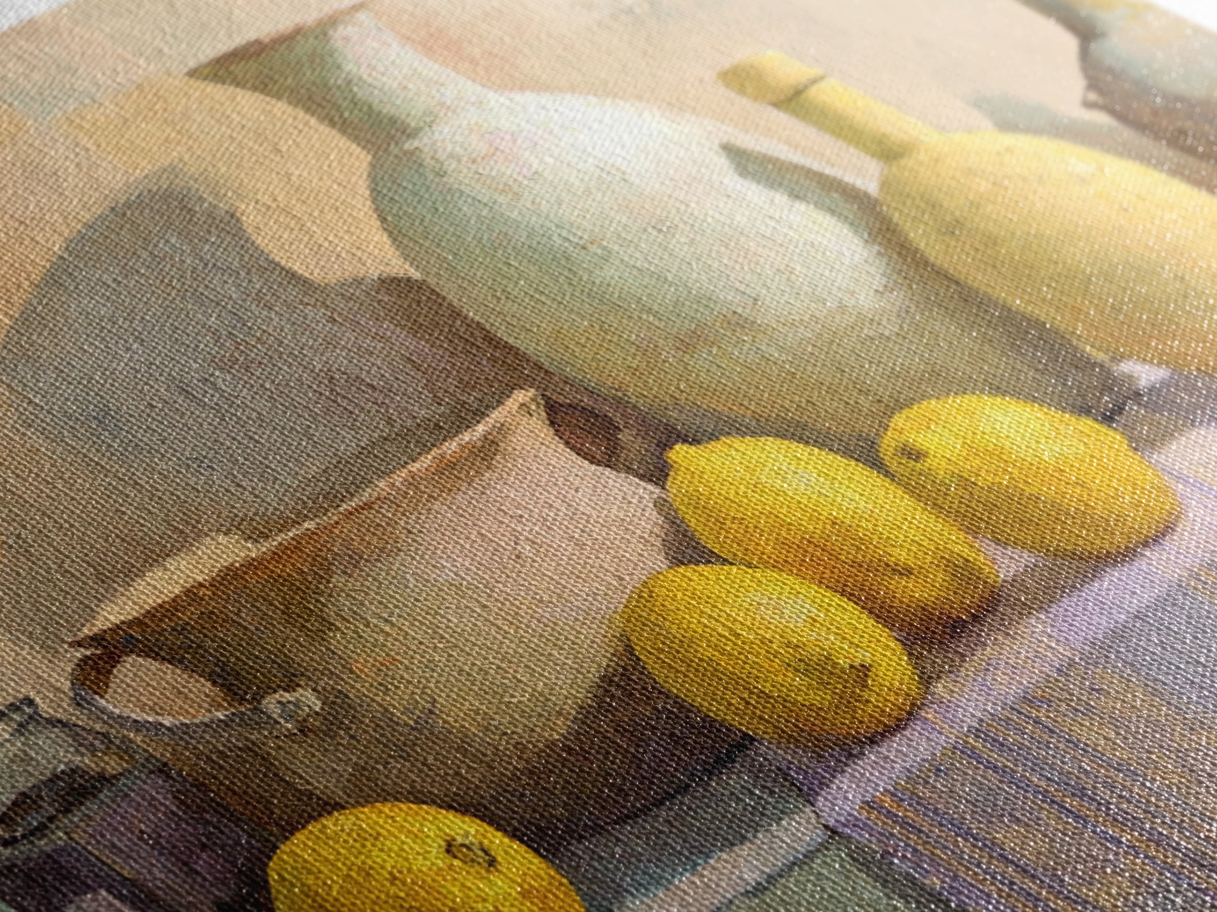 Coastal Lemons and Striped Cloth Arrangement Canvas Print, Italian Villa Art, Living Room Decor, Abstract Art, Villa, IVA-3x2-52