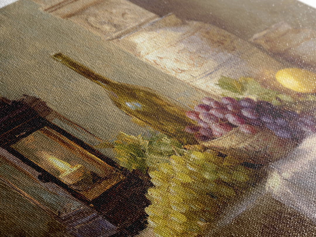 Grapevine and Wine Still Life on Linen Framed Canvas Print, Italian Villa Art, Farmhouse Wall Art, Living Room Decor, Villa, IVA-3x2-59