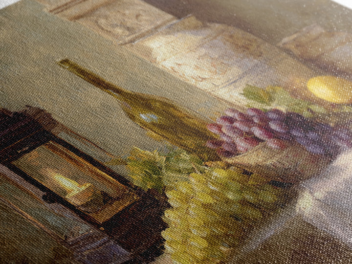 Grapevine and Wine Still Life on Linen Framed Canvas Print, Italian Villa Art, Farmhouse Wall Art, Living Room Decor, Villa, IVA-3x2-59
