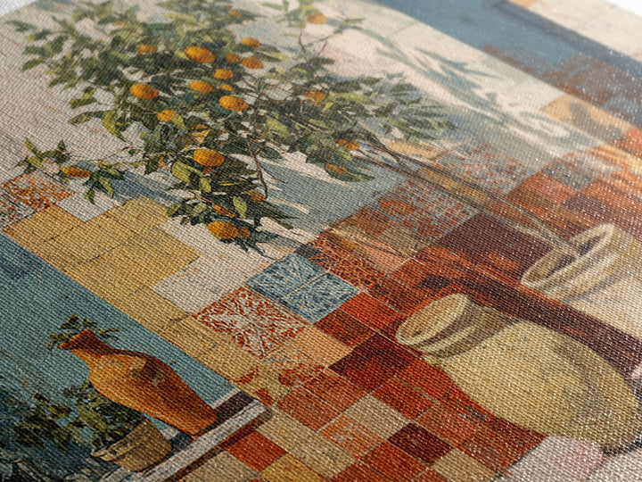 Orange Tree in a Courtyard Planter Canvas Print, Italian Villa Art, Original Painting, Living Room Decor, Fine Art, Villa, IVA-3x2-66
