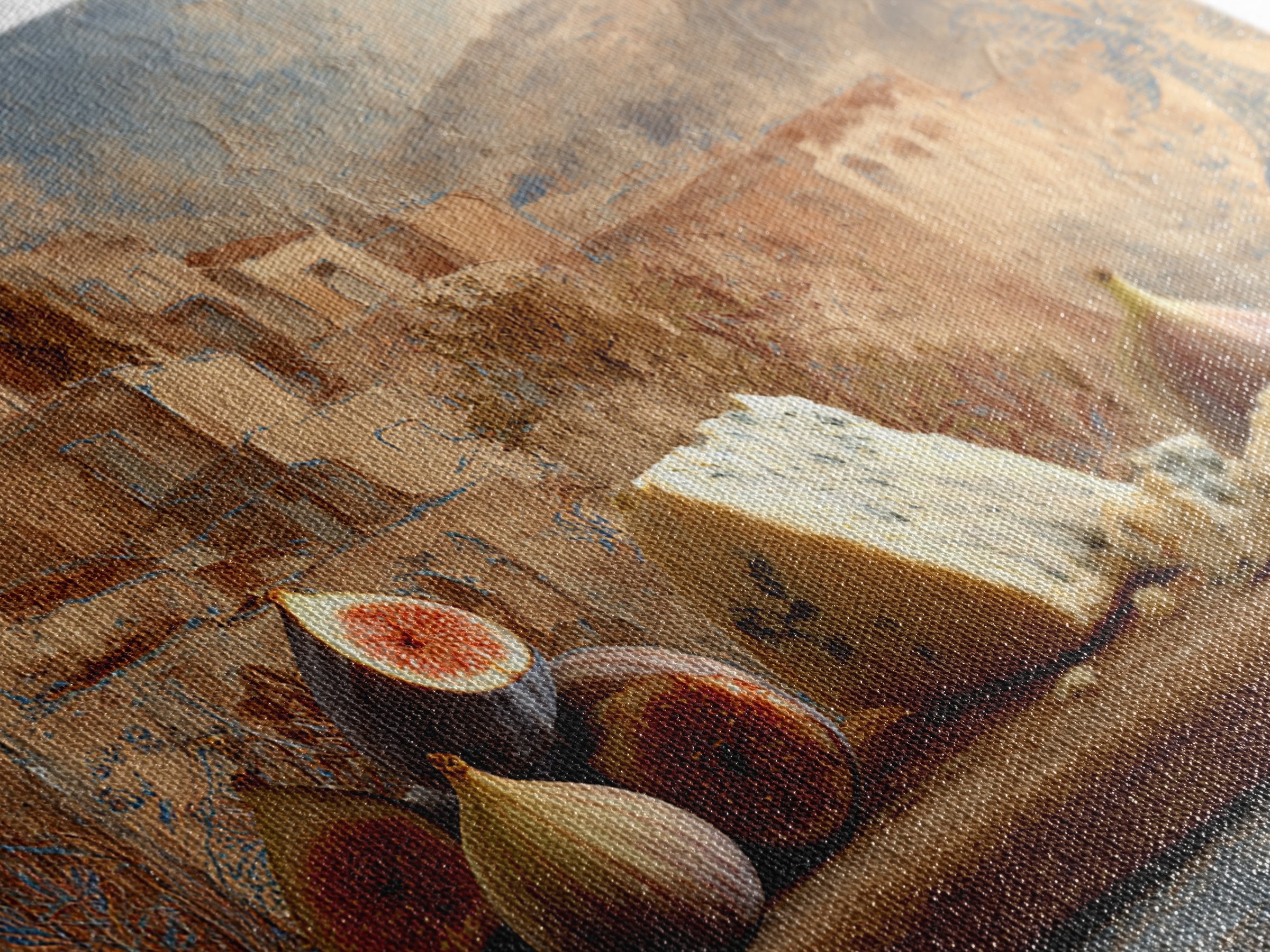 Figs and Cheese on Rustic Wooden Board Framed Canvas Print, Italian Villa Art, Bedroom Wall Decor, Living Room Decor, Villa, IVA-3x2-85