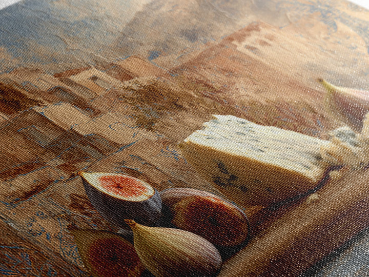 Figs and Cheese on Rustic Wooden Board Framed Canvas Print, Italian Villa Art, Bedroom Wall Decor, Living Room Decor, Villa, IVA-3x2-85