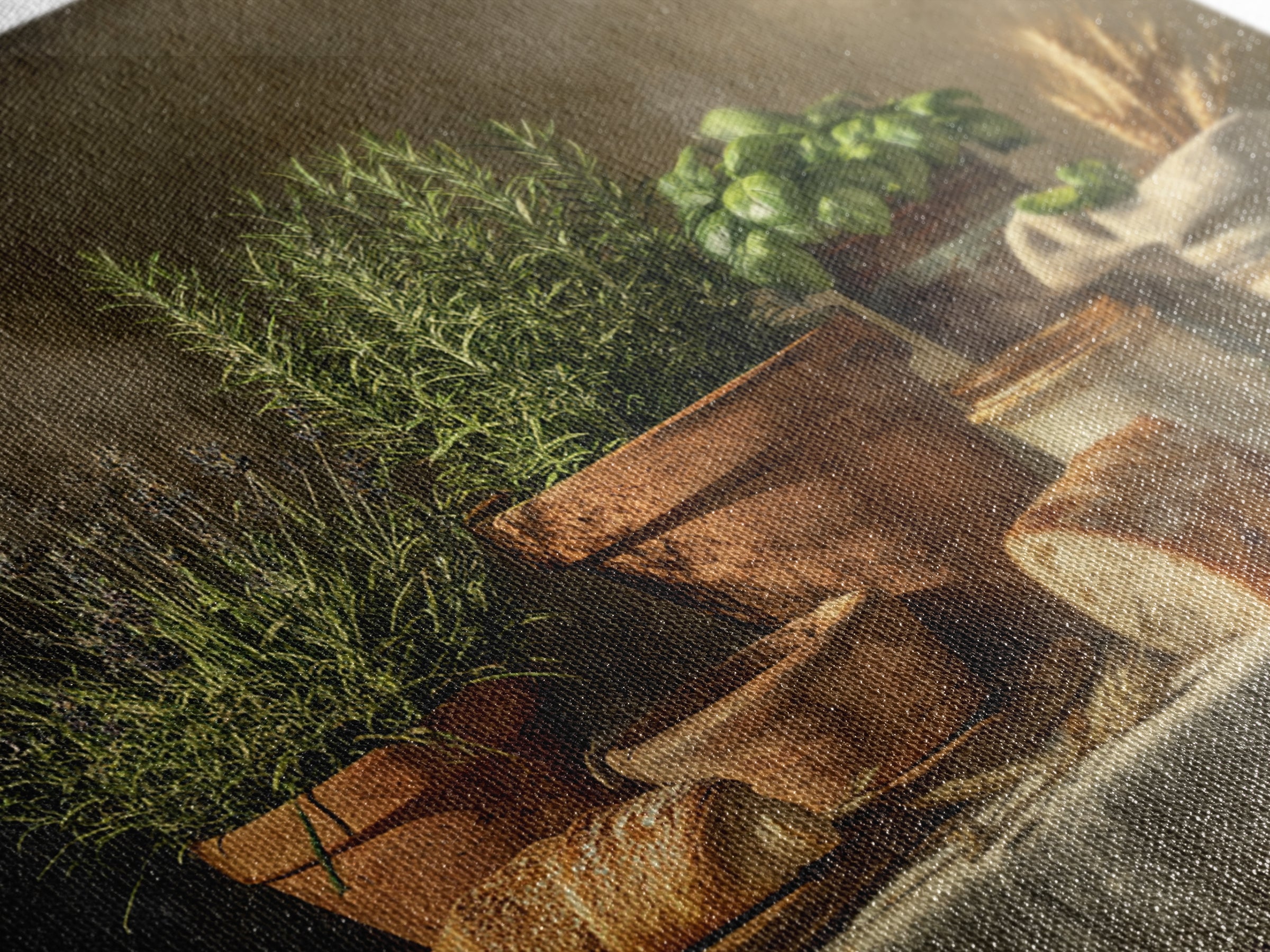 Fresh Herbs in Terracotta Pots Framed Canvas Print, Kitchen Art, Coffee Wall Art, Kitchen Decor, Fine Art, Kitchen, Room Decor, KIT-1x1-1