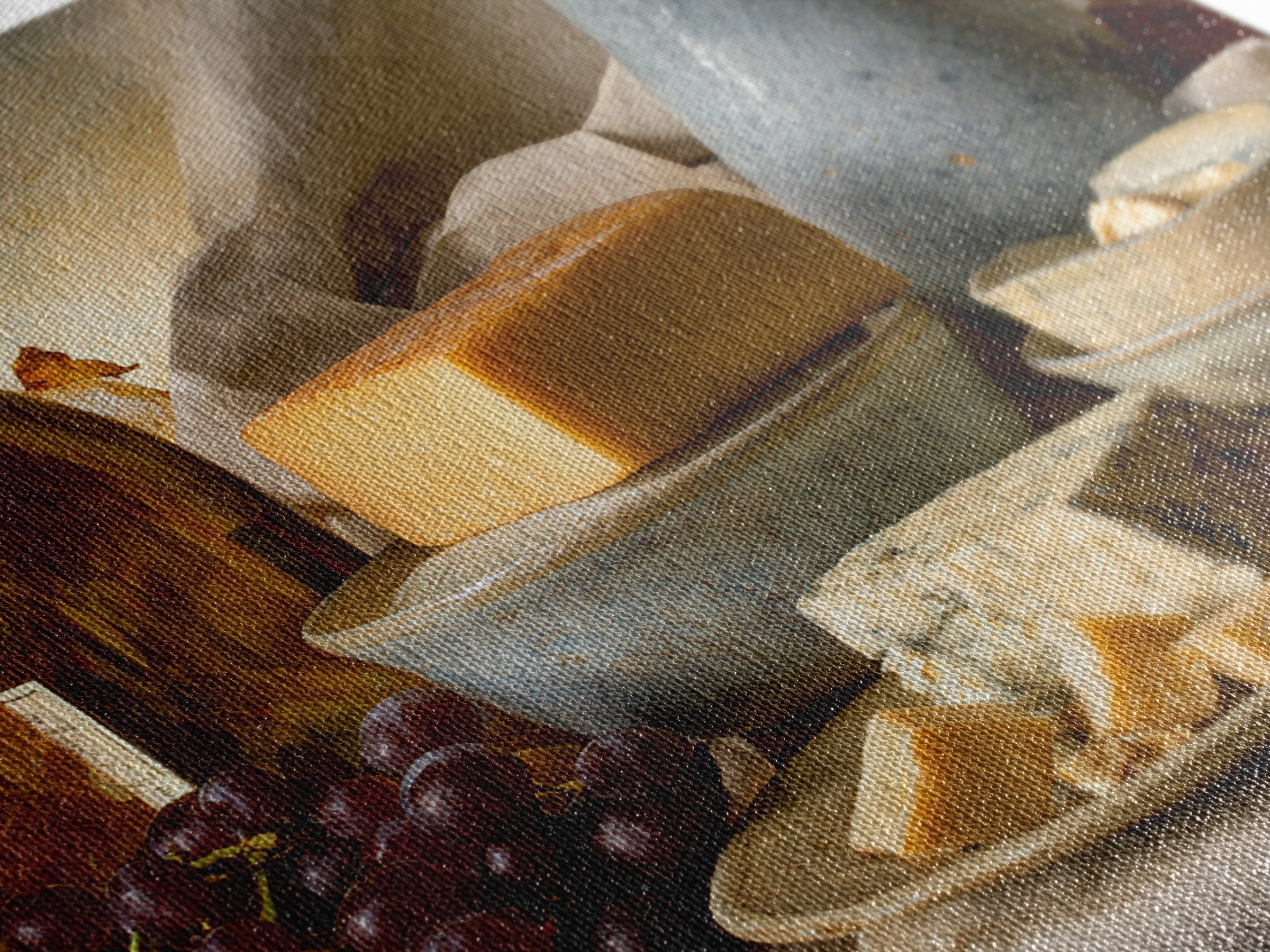 Wine Bottle Grapes and Cheese Still Life Framed Canvas Print, Kitchen Art, Kitchen, Kitchen Decor, Fine Art, Kitchen, KIT-1x1-12