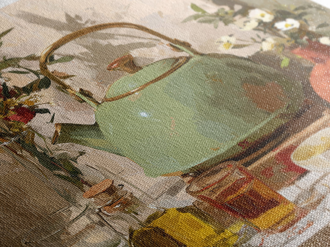Tea Kettle with Steam and Wildflowers Canvas Print, Kitchen Art, Coffee Art, Kitchen Decor, Fine Art, Kitchen, Fine Art Print, KIT-1x1-14