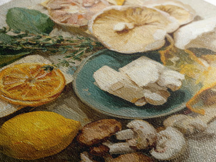 Mushrooms and Thyme Botanical Study Canvas Print, Kitchen Art, Kitchen Wall Art, Kitchen Decor, Watercolor Art, Kitchen, KIT-1x1-15