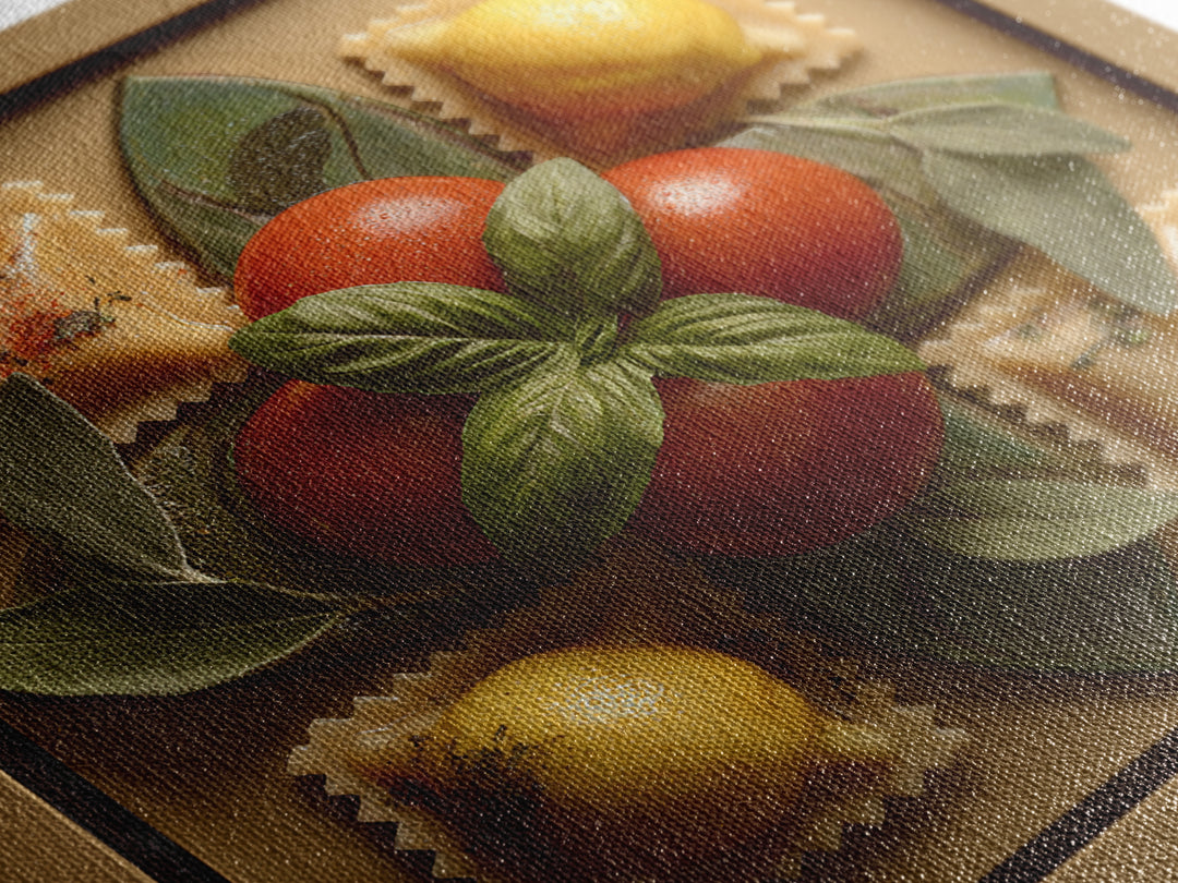 Pasta Lemons and Basil Mediterranean Still Life Canvas Print, Kitchen Art, Dining Room Wall Art, Kitchen Decor, Kitchen, KIT-1x1-17