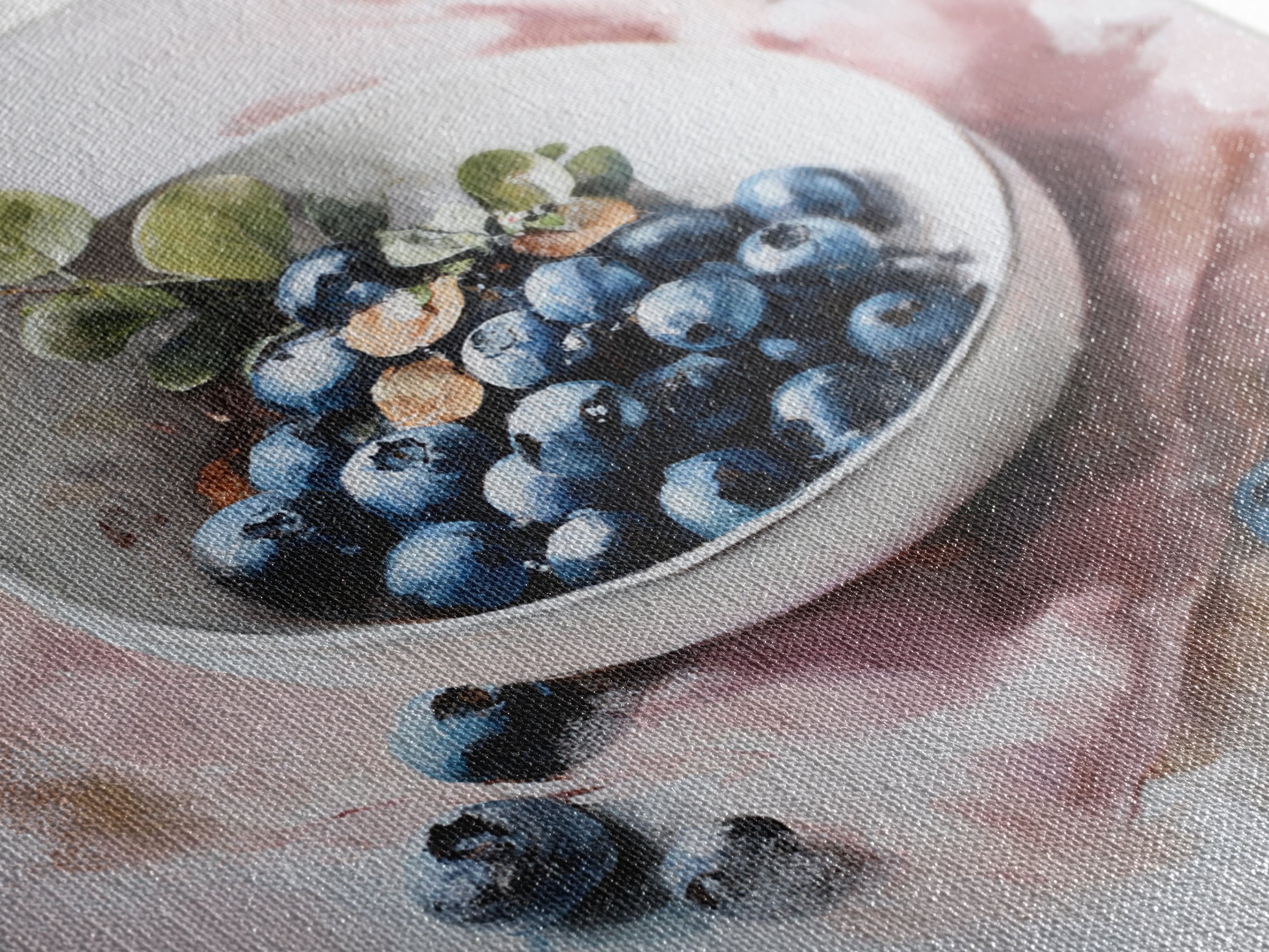 Blueberries in a White Bowl Canvas Print, Kitchen Art, Digital Print, Kitchen Decor, Watercolor Art, Kitchen, Kitchen Print, KIT-1x1-19