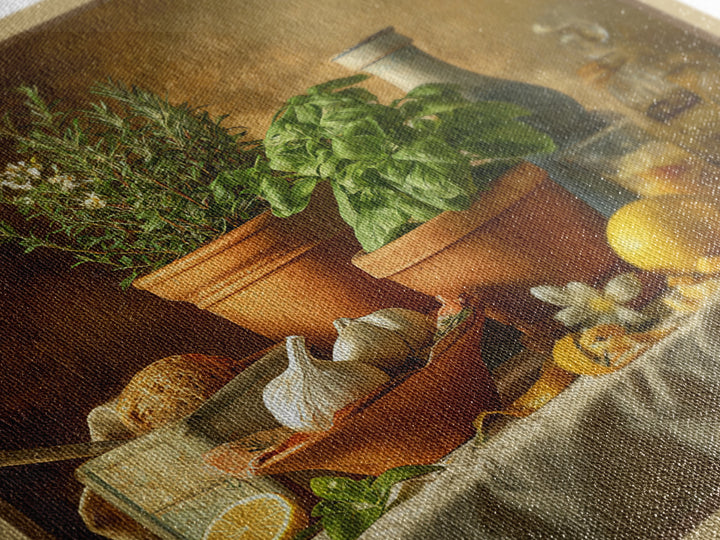 Fresh Herbs in Terracotta Pots Canvas Print, Kitchen Art, Modern Decor, Kitchen Decor, Fine Art, Kitchen, Home Decor, KIT-1x1-25