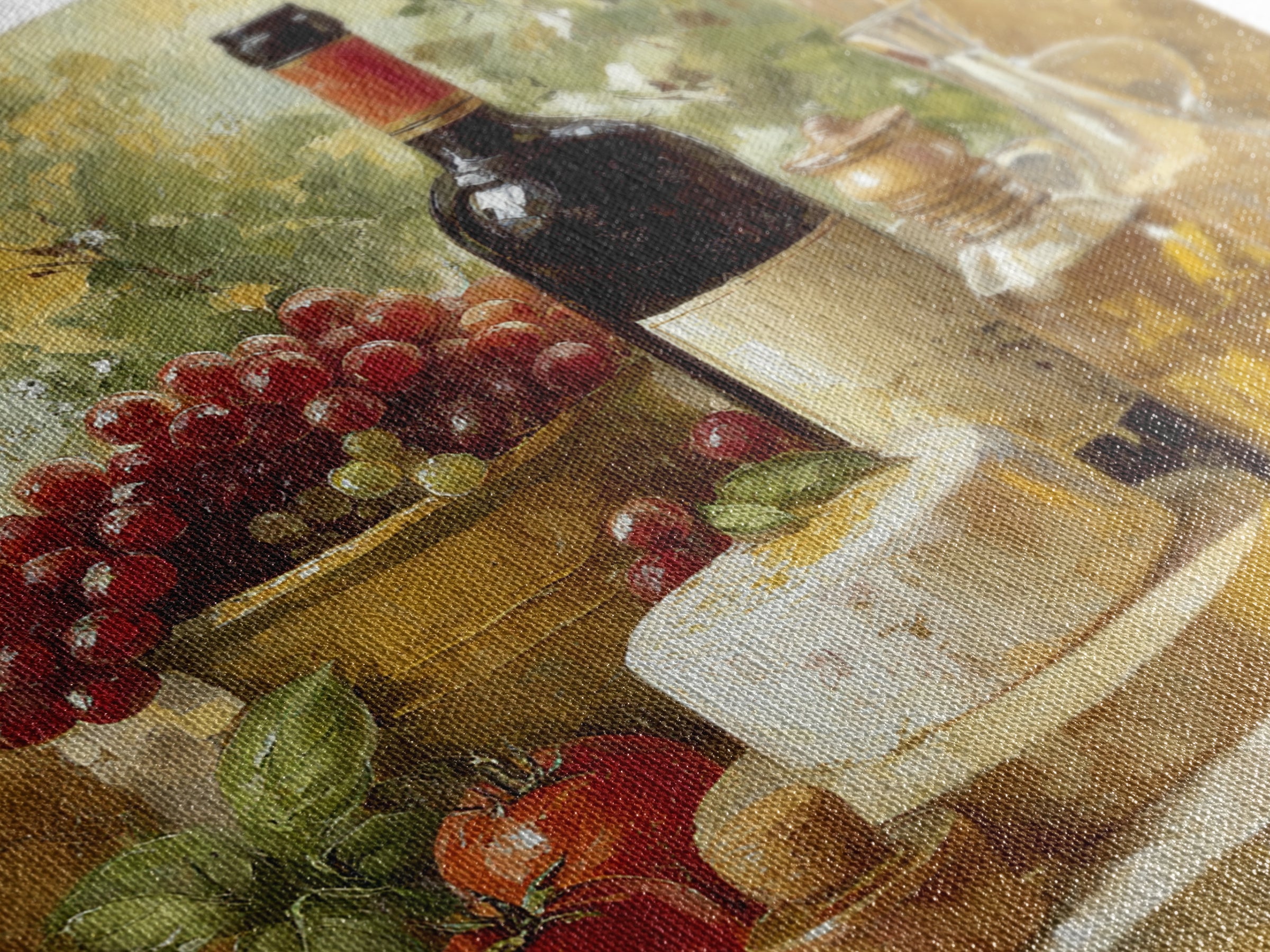 Wine Bottle Grapes and Cheese Still Life Canvas Print, Kitchen Art, Printable Wall Art, Kitchen Decor, Watercolor Art, Kitchen, KIT-1x1-36