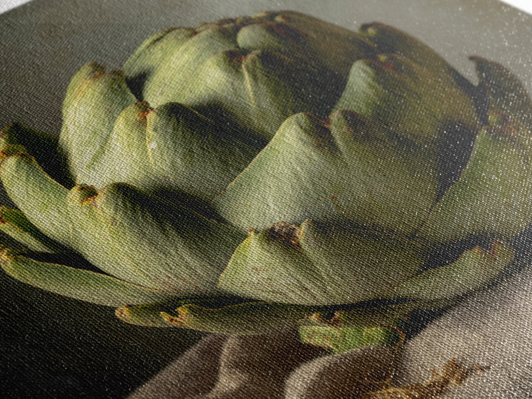 Artichoke Closeup in Painterly Green Tones Framed Canvas Print, Kitchen Art, Art Deco, Kitchen Decor, Fine Art, Kitchen, KIT-1x1-44