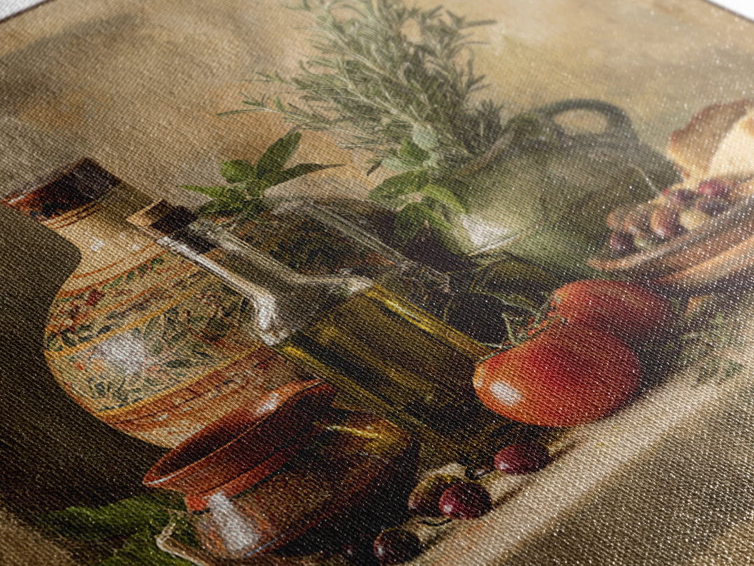 Olive Oil Bottle and Rosemary Branch Canvas Print, Kitchen Art, Coffee Print, Kitchen Decor, Watercolor Art, Kitchen, KIT-1x1-5