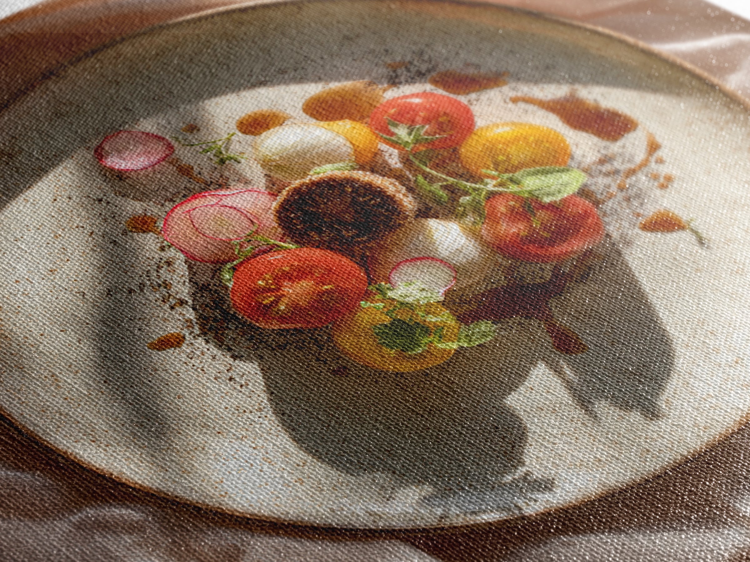 Tomatoes Garlic and Basil on Linen Framed Canvas Print, Kitchen Art, Coffee Wall Art, Kitchen Decor, Abstract Art, Kitchen, KIT-1x1-51