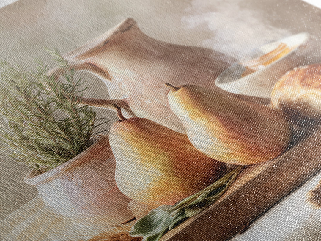 Farmhouse Pears on a Wooden Board Framed Canvas Print, Kitchen Art, Statement Artwork, Kitchen Decor, Abstract Art, Kitchen, KIT-1x1-57