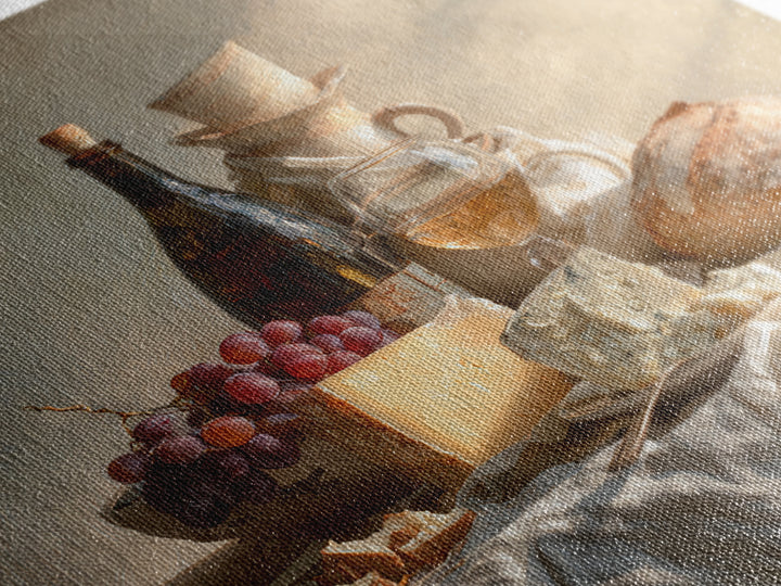 Wine Bottle Grapes and Cheese Still Life Canvas Print, Kitchen Art, Minimalist Wall Art, Kitchen Decor, Fine Art, Kitchen, KIT-1x1-60