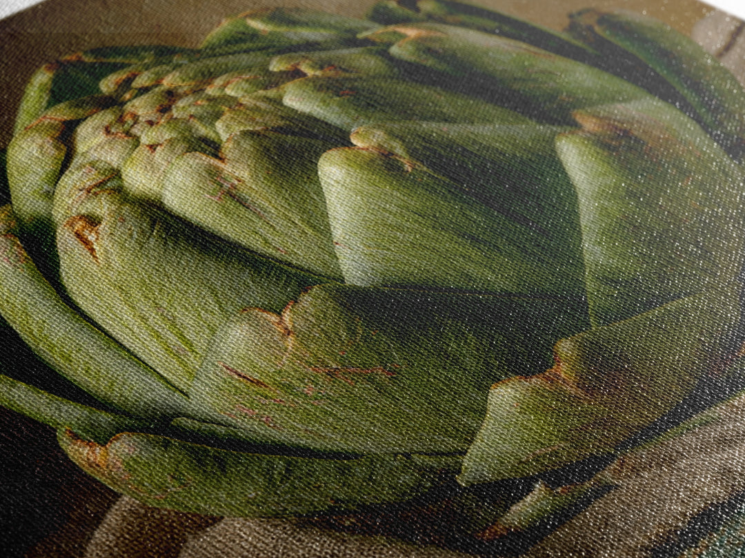 Artichoke Closeup in Painterly Green Tones Framed Canvas Print, Kitchen Art, Kitchen Prints, Kitchen Decor, Fine Art, Kitchen, KIT-1x1-68
