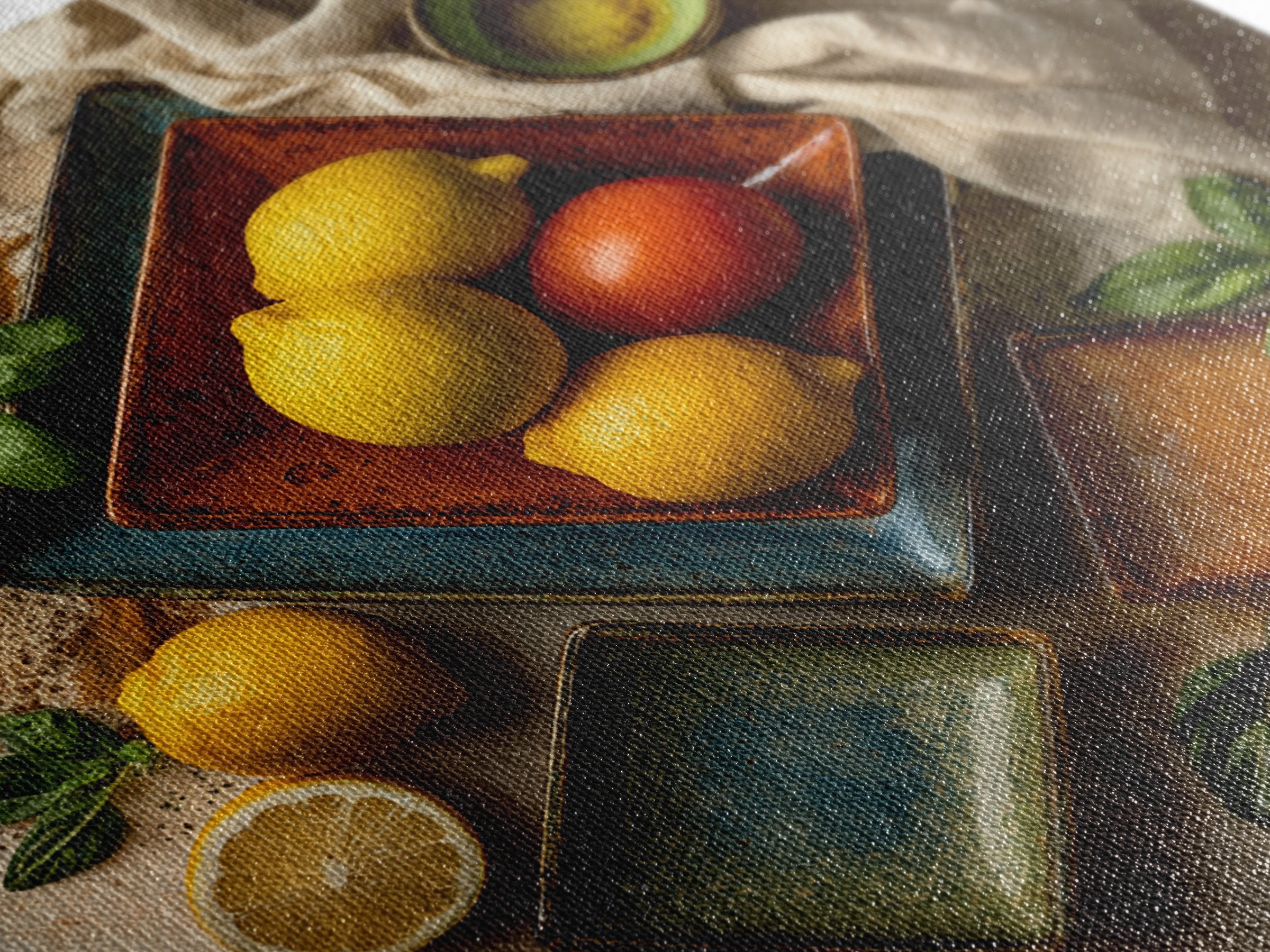 Lemons and Blue Ceramic Bowl Still Life Framed Canvas Print, Kitchen Art, Bar Cart Decor, Kitchen Decor, Fine Art, Kitchen, KIT-1x1-74
